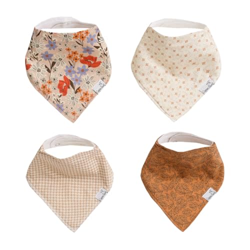 Copper Pearl 4 Pack Soft Cotton Baby Bibs for Drooling and Teething, Absorbent Drool Bibs for Baby Girl and Boy, Adjustable to Fit Newborns to Toddlers, Tons of Styles (Eden)