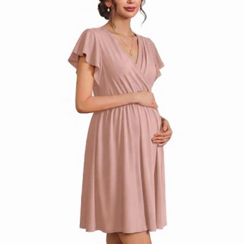Ekouaer Cotton Labor and Delivery Gown for Hospital 3 in 1 Nursing Nightgown for Breastfeeding Short Sleeve Maternity Dress Pink L