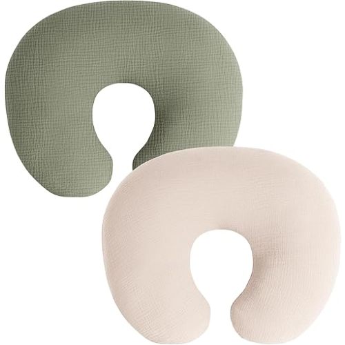 Coreeky Muslin Nursing Pillow Covers, 2 Pack, Soft & Adorable Slipcovers with Zipper Closure, 100% Cotton Covers for Breastfeeding Pillows (Pistachio)