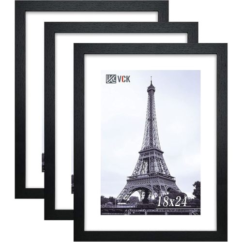 18x24 Frame 3 Pack - Black Solid Wood 18 x 24 Concert Poster Frames with Wall Mounting Hanging