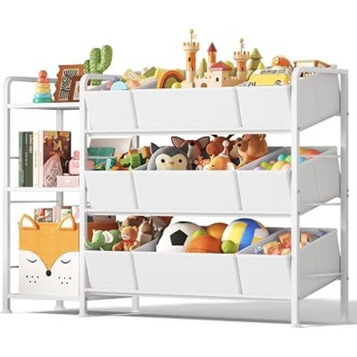 BBLIKE Kids Bookshelf and Toy Storage Organizer with 9 Removable Toy Bins