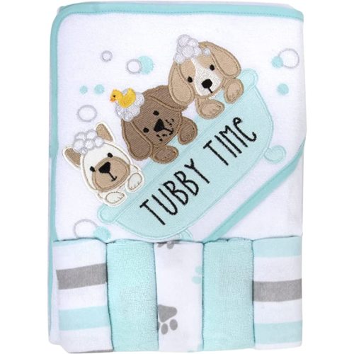 Baby Hooded Towel and Washcloth Set for Infants, Boys and Girls 6-12 Months (Pristine Pups)