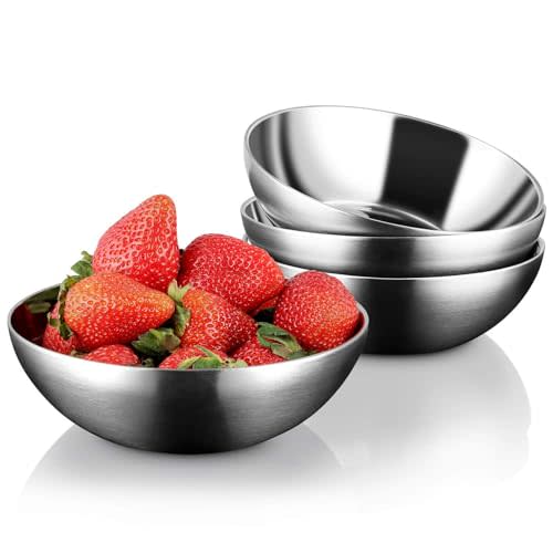 Stainless Steel Bowls for Kids, 18/8 Stainless Steel Toddler Bowl, BPA-Free, Durable & Easy Clean, 4 Pack - 14.5 oz Perfect for Baby Meals, Snacks, Serving and Travel & Home Use，Silver
