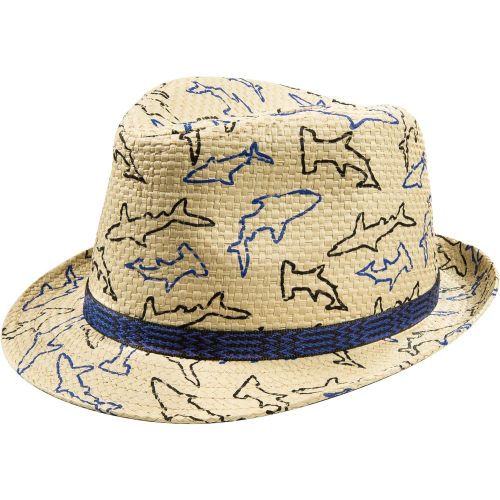 PEAK 2 PEAK Unisex Kids Straw Trilby Fedora Cap Felt Fedora Hat Short Brim Sunhat - 2-4T - Fish Print