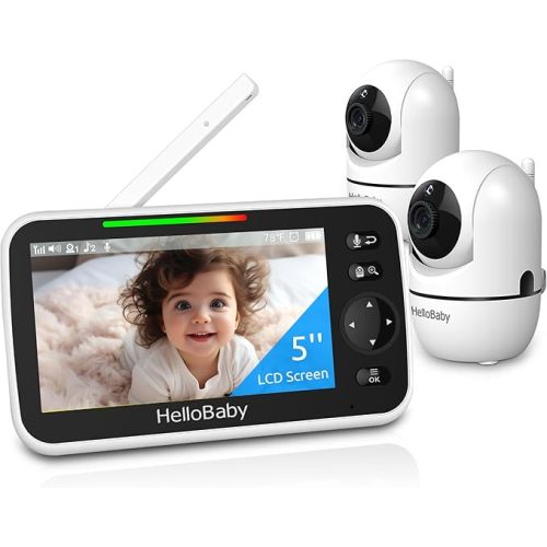 5" Screen Baby Monitor with 4 Cameras - No WiFi HB6550 Video Baby Monitor, Pan-Tilt-Zoom, 26 Hour Battery, ECO, Night Vision, Temperature Sensor & 2-Way Audio, 8 Lullabies, 1000ft Long Range
