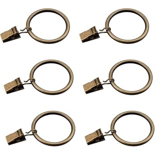 Coideal Set of 50 Antique Brass Metal Curtain Rings with Clips for Holding Heavy Curtains Rod Set and Drapes (Bronze, 1.5 inch)