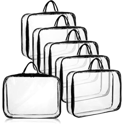 6 Pcs clear packing cubes, Large clear packing cubes for Travel, PVC Transparent Storage Bags with Handle, Waterproof Vinyl Organizer for Suitcase Clothes, Sweaters, Shirts, and Travel Essentials