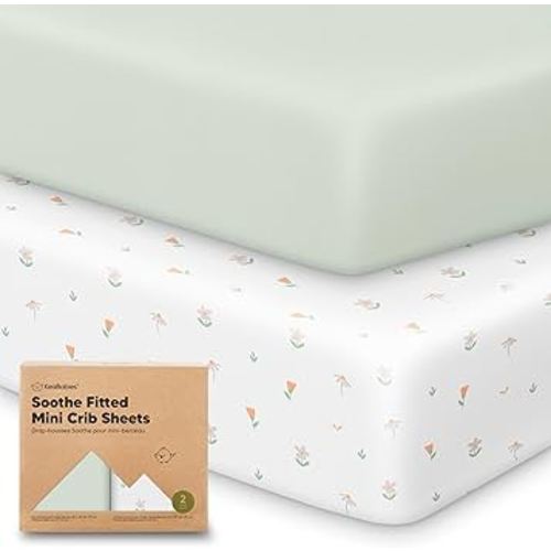 2-Pack Mini Crib Sheets Fitted - 38x26 Pack N Play Sheets for Pack and Play Mattress, Organic Cotton, Soft & Breathable Playard Bedding, Neutral Mini Toddler Bed Cover for Boys, Girls (Wildflowers)