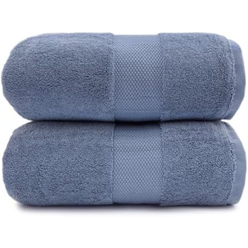 Maisonette Elegance 100% Organic Cotton Turkish Bath Towels, Soft & Absorbent, Ideal Quick Dry Large Bathroom Towel Set for Shower (30" x 58", 2 Pack) - Dark Blue (Mineral)