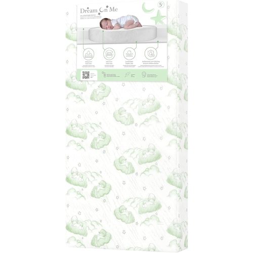 Dream On Me 2 in 1 Serene Snooze Crib and Toddler Mattress in Green Cloud