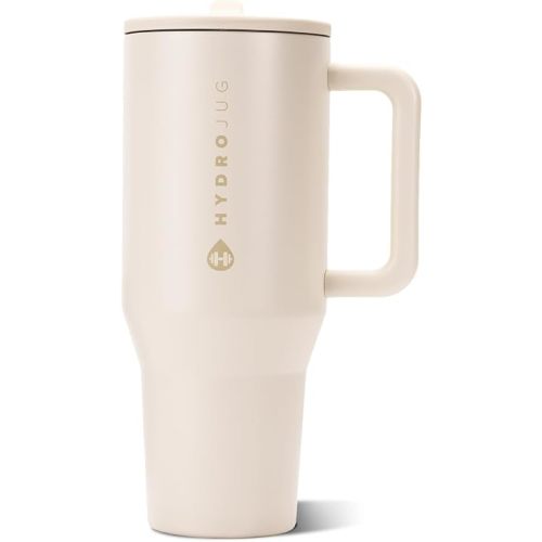 HydroJug Traveler 32oz, Insulated Tumbler with Handle & Straw, Cream