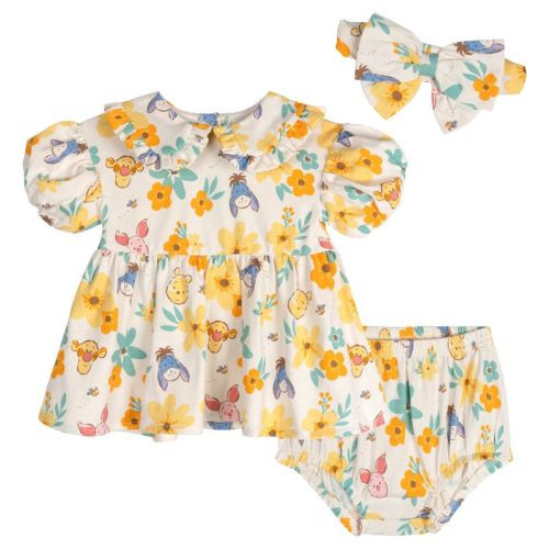 Disney Winnie the Pooh Baby Girls' Jersey Ruffle Allover Print Dress and Diaper Cover Outfit Ivory Tigger 3-6 Months