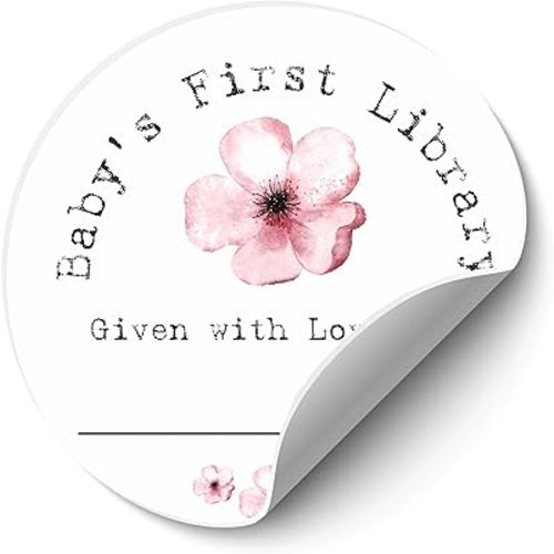 Philly Art & Crafts Baby's First Library Stickers, Bookplate Baby Shower, Sticker Labels for Book, Stickers for Books, Personalized Bookplate, Set of 48 Labels (Pink-Floral)