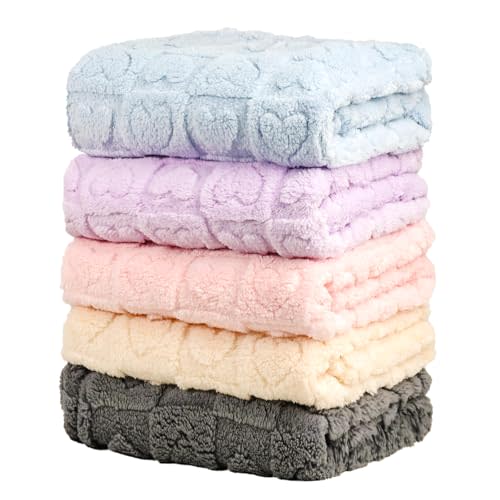 5 Pcs Baby Blanket Heart Checkered Ultra Soft Gift-Ready Plush for Newborns, Nursery & Stroller 30"x40" Beige Gray Blue Purple Light Pink