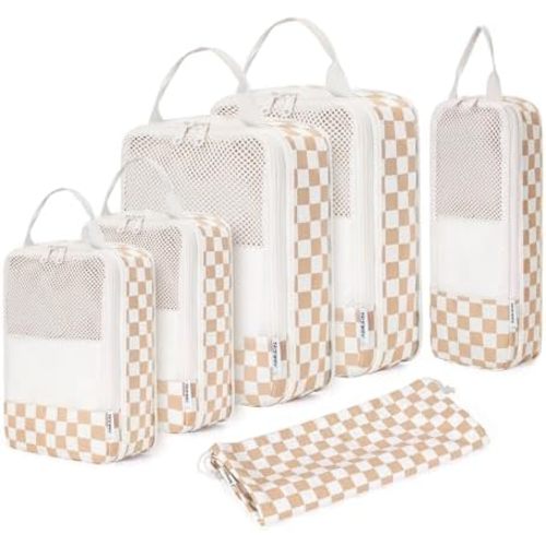 Narwey 6 Set Compression Packing Cubes for Travel Women Men, Travel Cubes for Carry On Suitcase, Durable Compression Luggage Organizer Bags