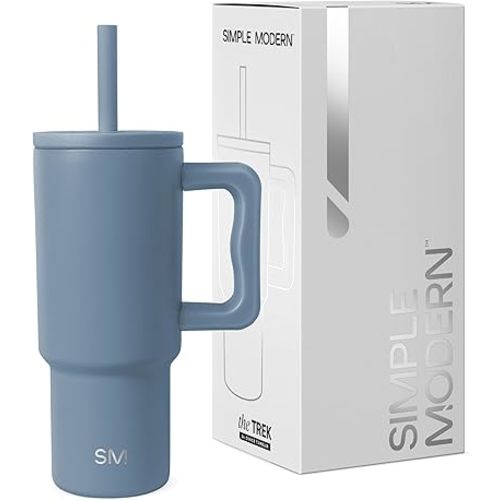 Simple Modern Kids 24 oz Tumbler with Handle and Silicone Straw Lid | Spill Proof and Leak Resistant | Reusable Stainless Steel Bottle | Gift for Kids Boys Girls | Trek Collection | Blue Dune