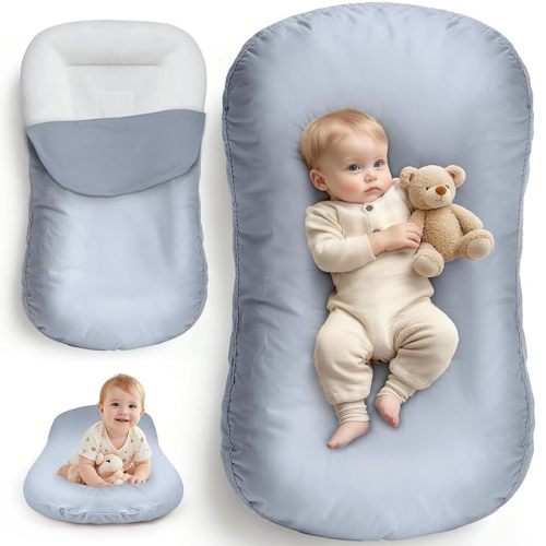 Extra Large Baby Lounger – 37 Inch, Infant Lounger with 3D Breathable Grid Mesh – Safe Envelope Cover (No Zippers) – Soft Baby Lounger for Supervised Floor & Travel Use