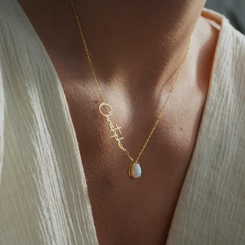 Personalized Opal Name Necklace, Custom Gold Name Jewelry, Dainty Birthday Gift for Her
