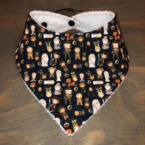 Customizable Drool Bib by Charley Roo, Baby Bandana Bib, Stylish Fashion Bibdana, Magical, Geek Baby, Rings, Hobbit, Lord, Navy Background