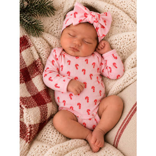 Pink Candy Cane / Organic Pointelle Long Sleeve Bodysuit – SpearmintLOVE