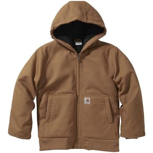 Carhartt Boys' Flannel-Lined Hooded Canvas Insulated Zip-Up Jacket