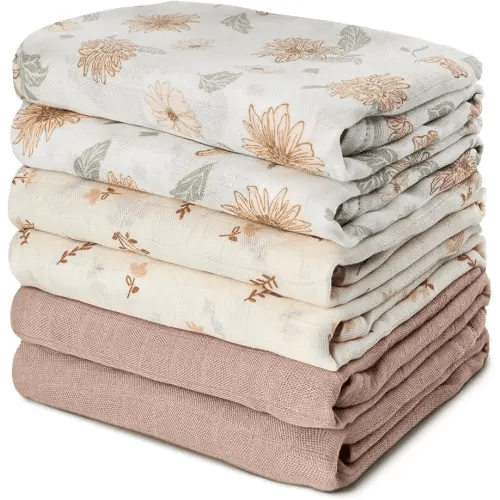 GLLQUEN BABY Receiving Blanket Boy Cotton Muslin Swaddle Blankets Girl Newborn Squares Breathable & Soft Thin Baby Blankets Cloths Double Absorbent Infant Swaddling Wrap - 6 Pack (Sunflower)