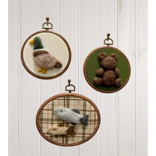 Hunting and Fishing Nursery Wall Art | Mallard Duck, Trout, Teddy Bear Felted Nursery Decor | Vintage Baby Boy Nursery