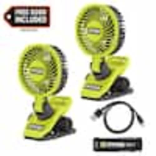 RYOBI USB Lithium Clamp Fan Kit with 2.0 Ah USB Lithium Battery and Charging Cable with Extra USB Lithium Cordless Clamp Fan FVF51K-FVF51B