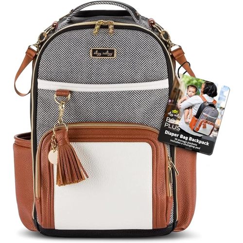 Itzy Ritzy Diaper Bag Backpack – Large Capacity Boss Plus Baby Backpack Diaper Bag Featuring 19 Pockets, Changing Pad, Stroller Clips, and Comfortable Straps (Coffee & Cream)
