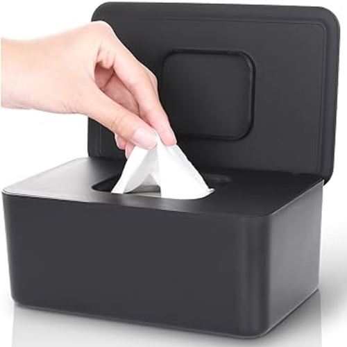 Lijroavy Baby Wipes Dispenser, Baby Wipe Holder for Fresh Wipes, Non-Slip Wipes Container, Refillable Baby Wipes Case with Sealing Design Lid (Black)