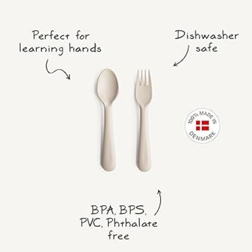 mushie Flatware Fork and Spoon Set For Kids | Made in Denmark (Ivory)