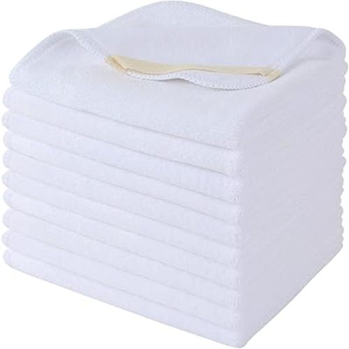 SINLAND Microfiber Facial Cloths Fast Drying Washcloth 12inch x 12inch White 10 pack