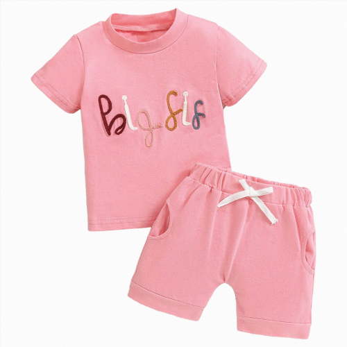 TOWED22 Toddler Girls Clothes Short Sleeve Shirts Pink Shorts Baby Girl Summer Outfit Embroidery Cute Infant Outfits(Pink,6-12 M)
