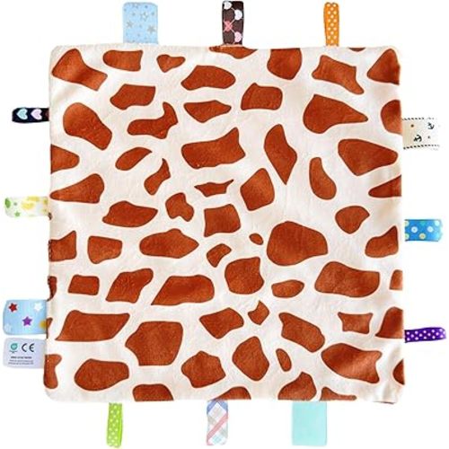 CREVENT Tag Security Blankets for Babies, Soft Small Loveys for Boys, Baby Comforter Sensory Blanket, Great Gifts for Birthday Baby Shower (10"X10" GiraffeDot)