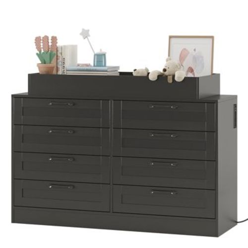 Modern Kids 8-Drawer Wood Dresser Chest, Large Storage Organizer with Easy-Grip Handles for Kids Room