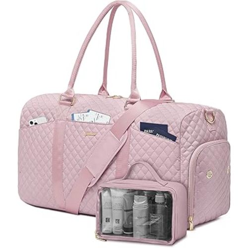 Women Weekender Travel Duffle Bag: Travel Duffel Overnight Bags with Shoe Compartment Large Carry on Tote with Toiletry Bag Weekend Traveling Yoga Gym Hospital Bag for Women with Wet Pocket Pink