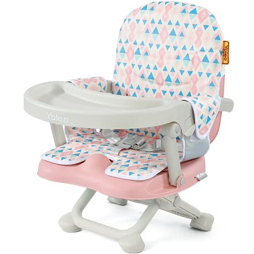 YOLEO Baby High Chair Booster Seat for Dining Table, Foldable High Chairs with Adjustable Heights, Travel Booster Seat with Removable Tray