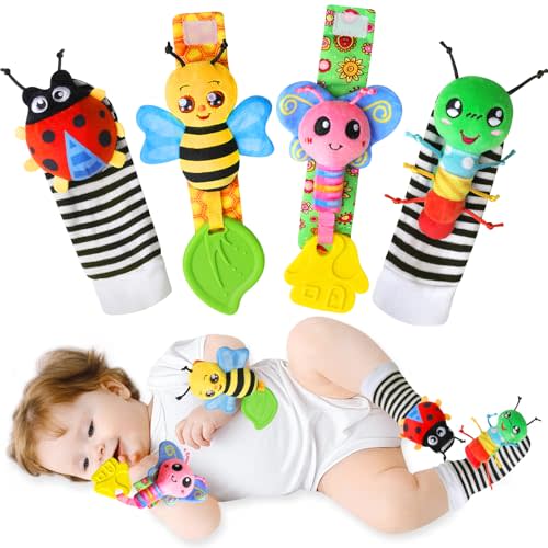 Baby Toys 0-6 Months,Baby Rattles Toy 0-12 Months, Baby Wrist Rattle Socks & Foot Finder - Newborn Toys Hand & Feet Toy for 0-12 Months,Teething Toy for Infants, Shower Gifts for Newborn Boys Girls