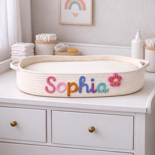 Personalized Moses Basket, Baby Changing Basket, Custom Name Changing Table Topper, Handwoven Cotton Rope Baby Bassinet, Baby Shower Gift