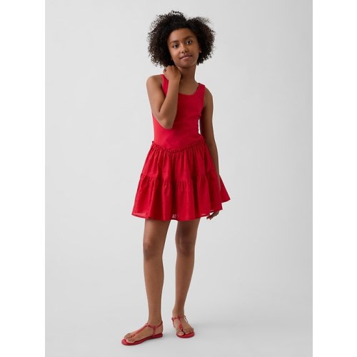 Kids Mixed Media Tiered Tank Dress