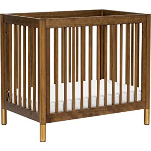 babyletto Gelato 4-in-1 Convertible Baby Crib Natural Walnut Wooden Toddler Bed, Daybed & Twin Bed Conversion - GREENGUARD Gold Certified, Perfect for Small Spaces, 4 Adjustable Heights, Brushed Gold