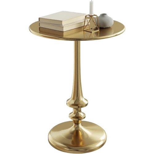 Lavish Home Iron Pedestal Table, Antiqued Gold Side Table, 16”W x 22”H