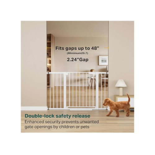 Cumbor 29.7-48" Baby Gate for Stairs, Mom's Choice Awards Winner-Dog Gates for Doorways, Auto Close Safety Pet Gate for Dogs Indoor, Easy Install Pressure Mounted Child Gate with Walk Thru Door, White