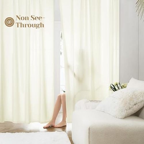 HOMEIDEAS Non-See-Through Cream Yellow Privacy Sheer Curtains, 52 X 84 Inches Long 2 Panels Light Yellow Sheer Curtains Light Filtering Window Drapes for Bedroom Living Room