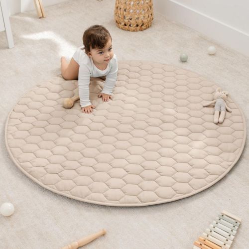 Premium Play Mat - Soft and Comfortable Kids & Toddler Play Mat with Non-Slip Bottom By Comfy Cubs - Sand, Round 48"