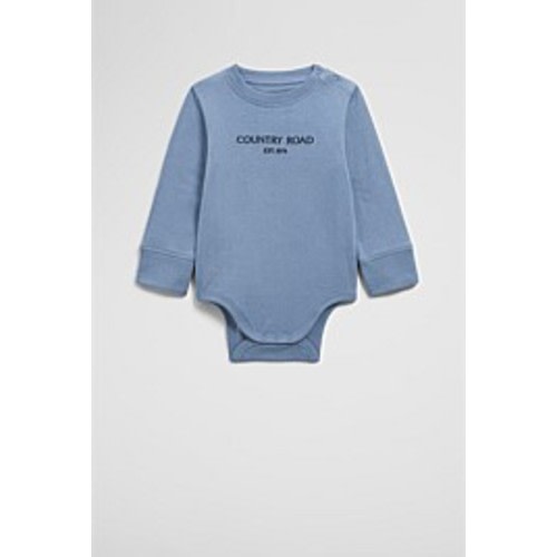 Slate Blue Organically Grown Cotton Contrast Logo Long Sleeve Bodysuit - Jumpsuits & Bodysuits | Country Road