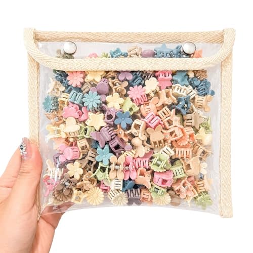 100 Pcs Mini Hair Clips for Girls, Cute Pastel Flower & Animal Design Clips, Durable Plastic Hair Accessories for Toddlers and Kids