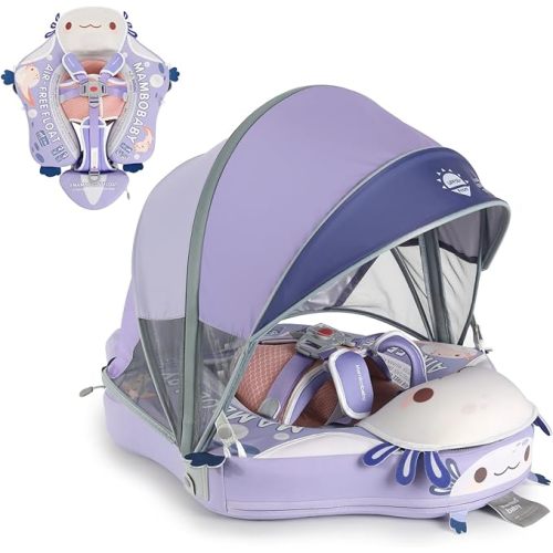 Mambobaby Float Deluxe Baby Pool Float: Safe & Comfortable Swim Trainer for Infants & Toddlers, Non-Inflatable Design, UV Protection Canopy, Fun Water Experience for Ages 3-24 Months