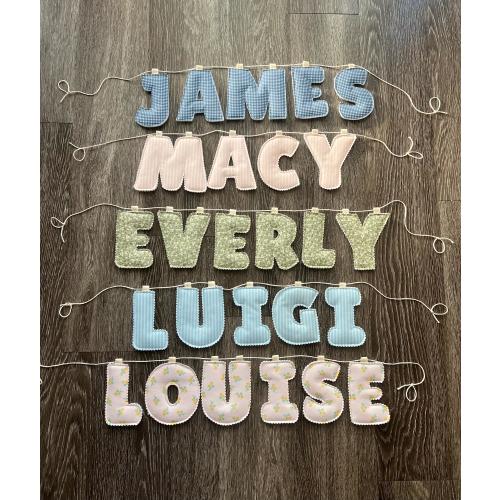 Puffy Letter Name Banner - custom - fabric - nursery decor, dorm decor, birthday party