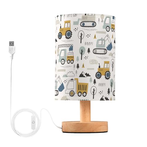 Bedside Table Lamp Light Table Lamp with Shade Cute Cars Truck Tractor Beep Yellow Lamp for Boys Home Office lampara
